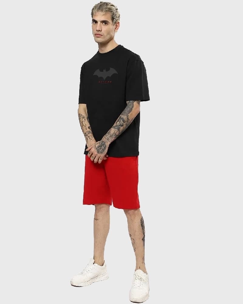 Men's Black Casual Printed Oversized Fit Tshirt