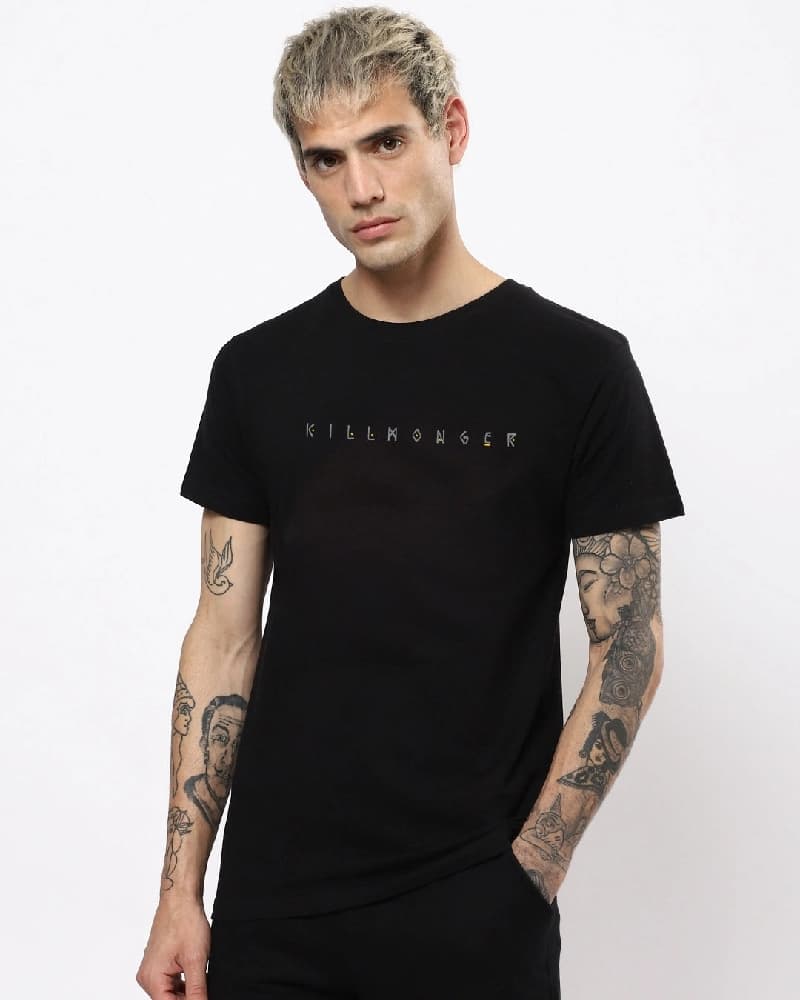 Men's Black Casual Printed Regular Fit Tshirt