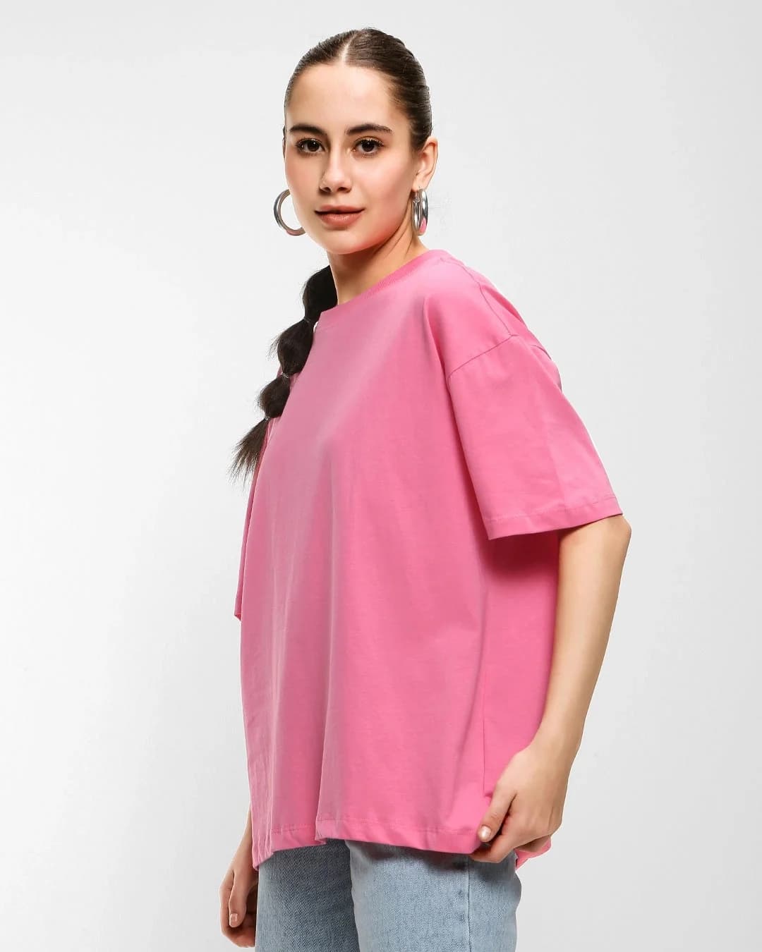 Women's Pink Casual Solid Oversized Fit Tshirt