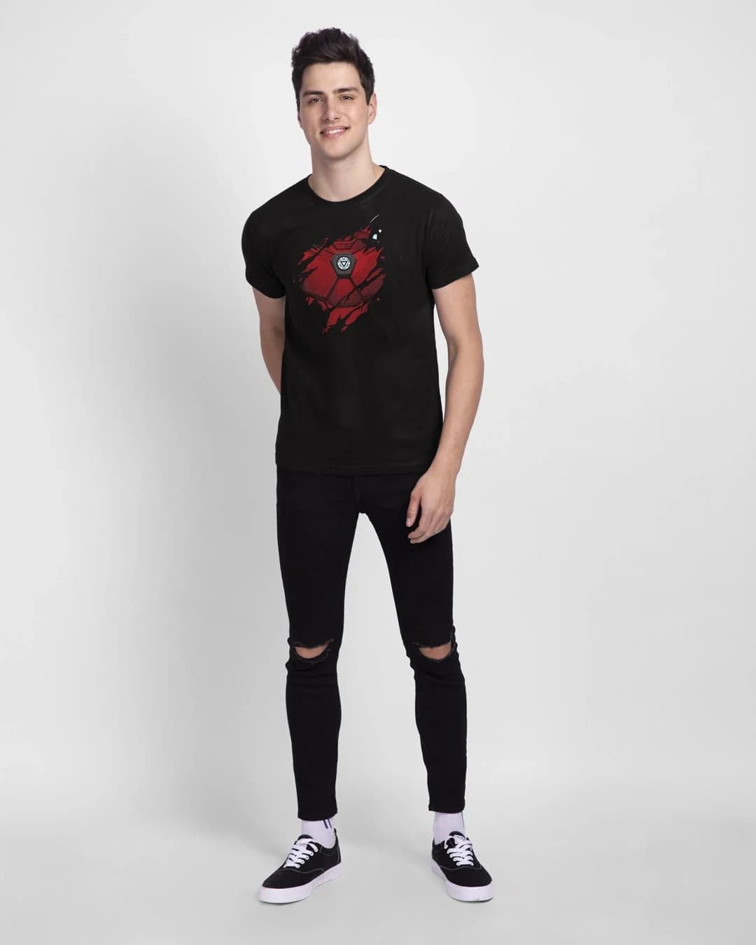 Men's Black Casual Printed Regular Fit Tshirt