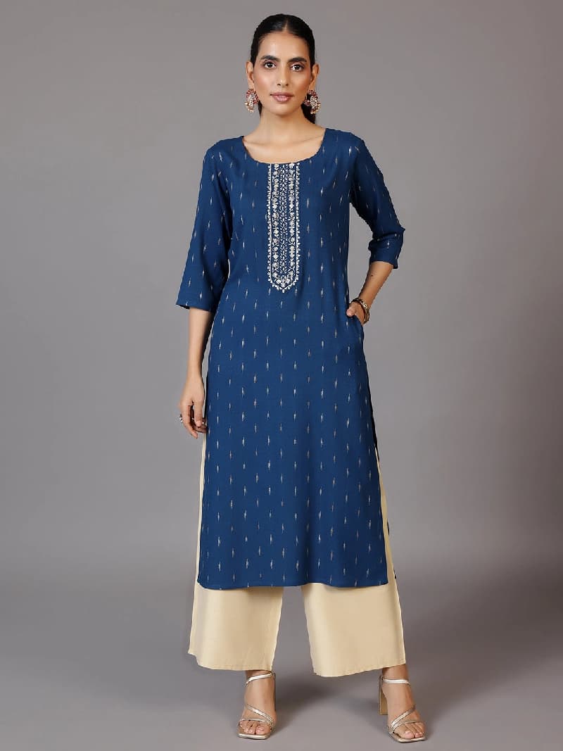 Women's Blue Casual Regular Fit Kurta