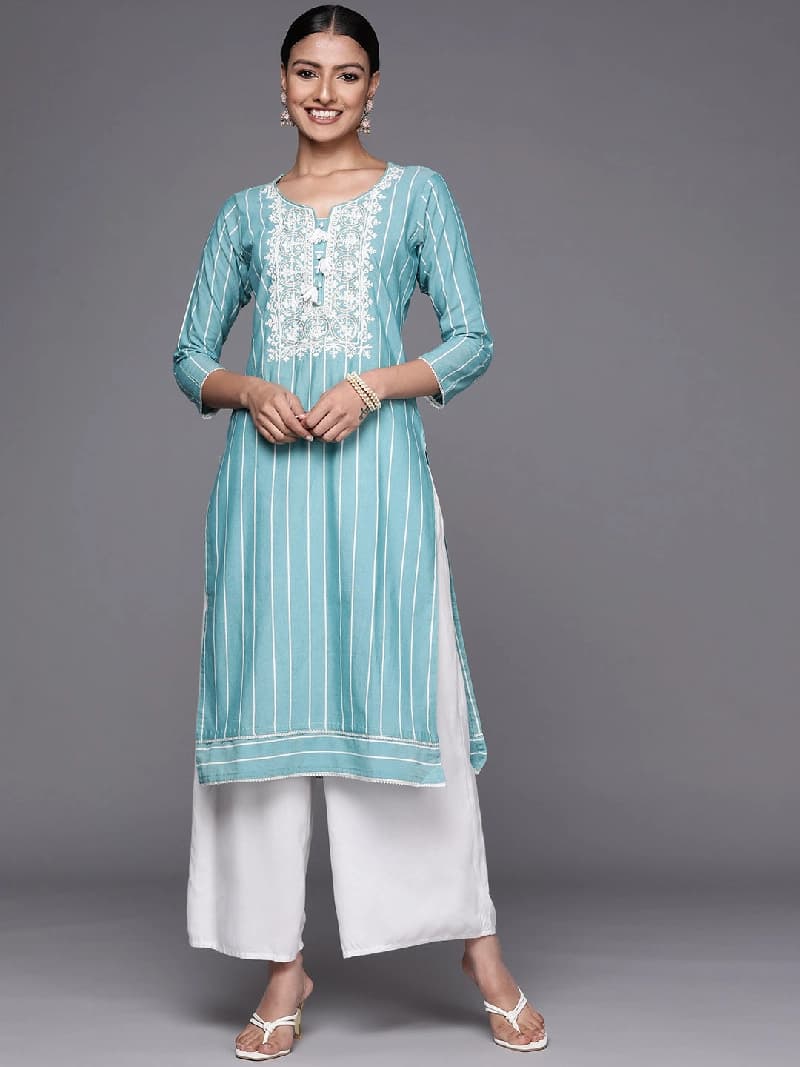 Women's Blue Casual Regular Fit Kurta