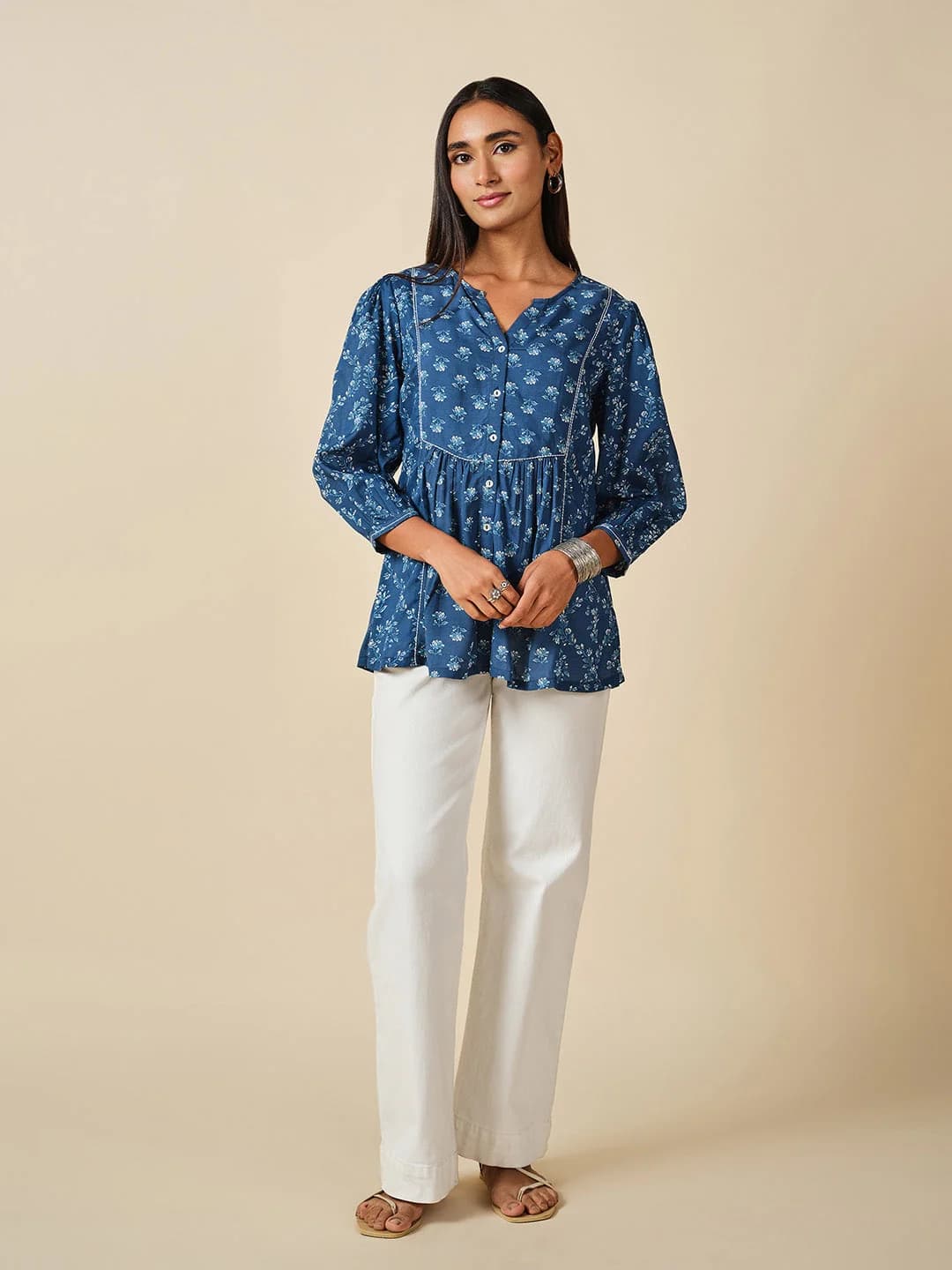 Women's Blue Casual Regular Fit Kurti