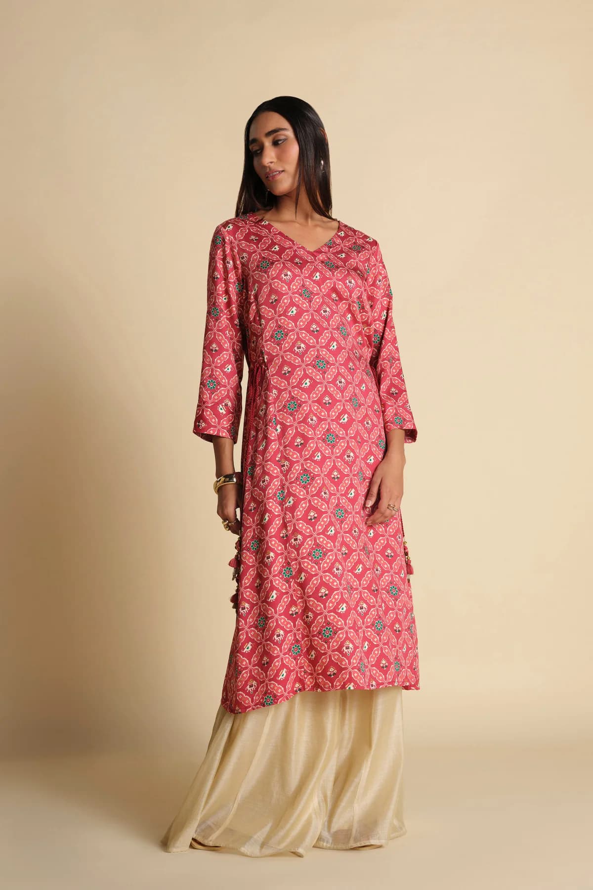 Women's Pink Casual Regular Fit Kurta