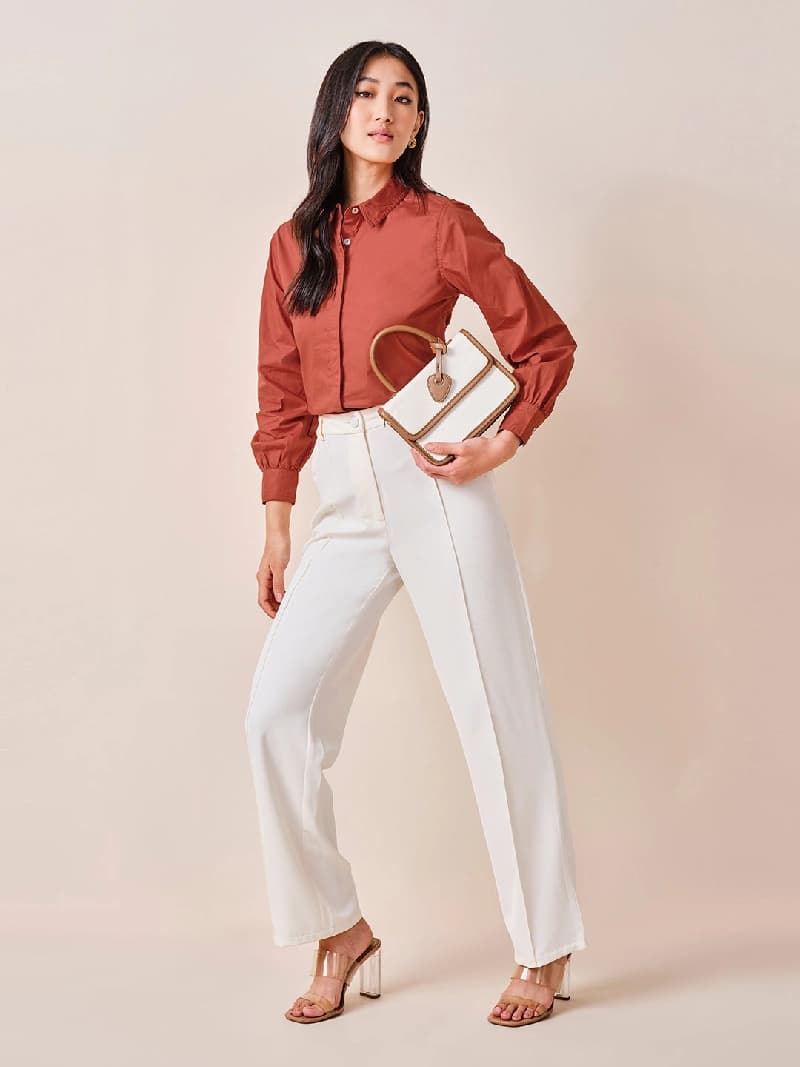 Women's Red Casual Solid Regular Fit Shirt