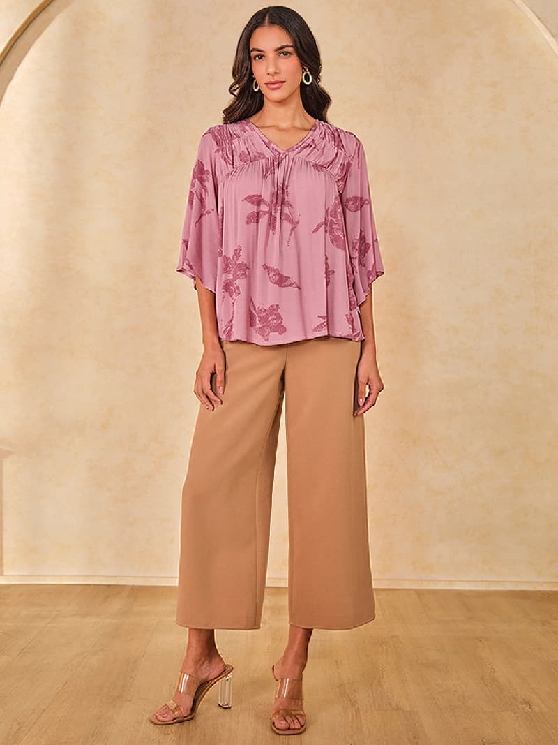 Women's Pink Casual Printed Regular Fit Top