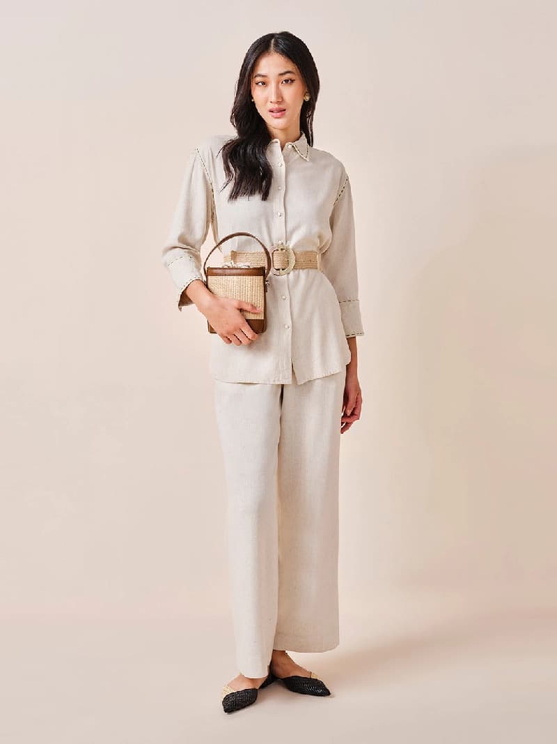 Women's Beige Formal Solid Regular Fit Top