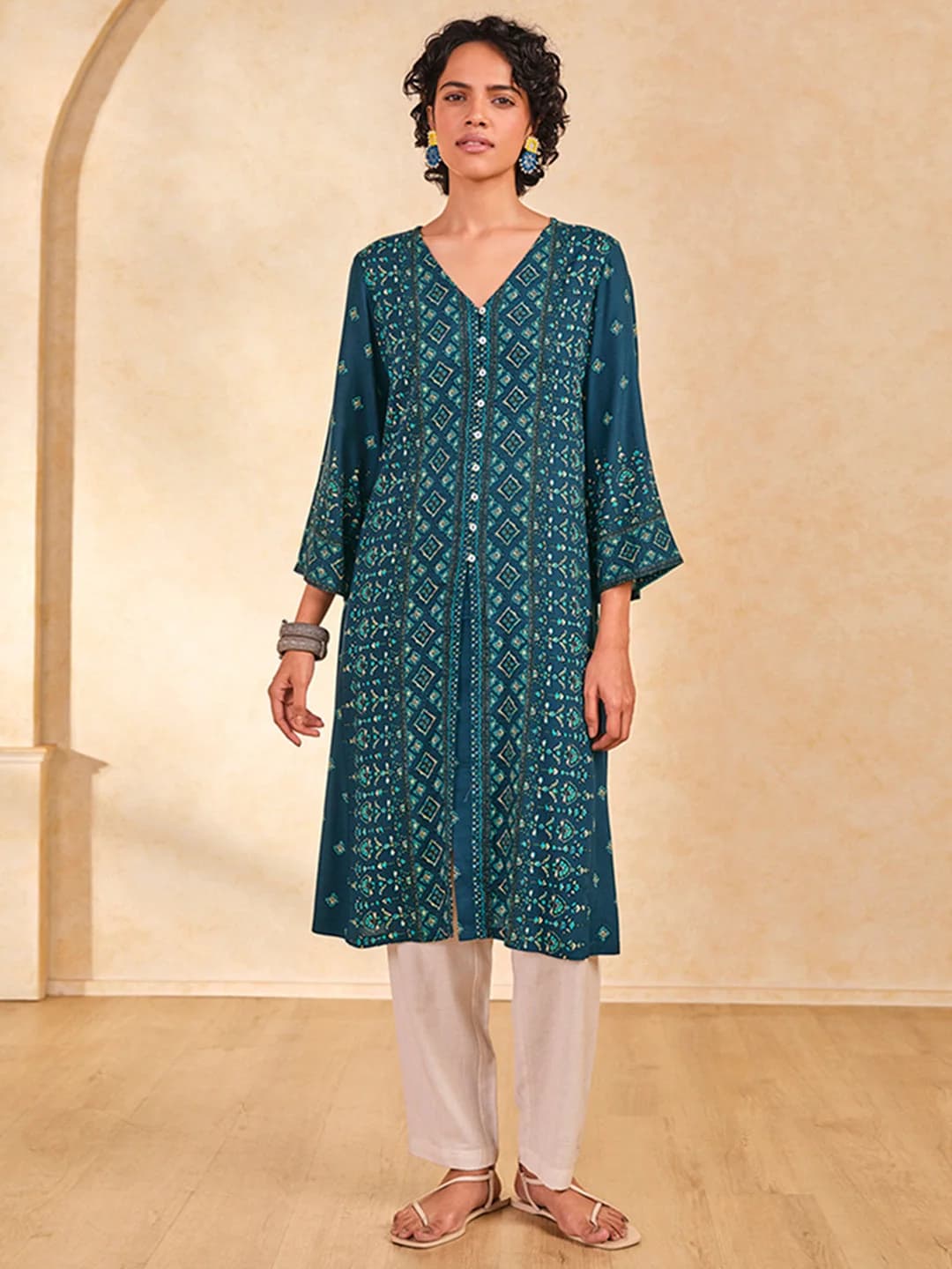 Women's Blue Casual Printed Regular Fit Kurta