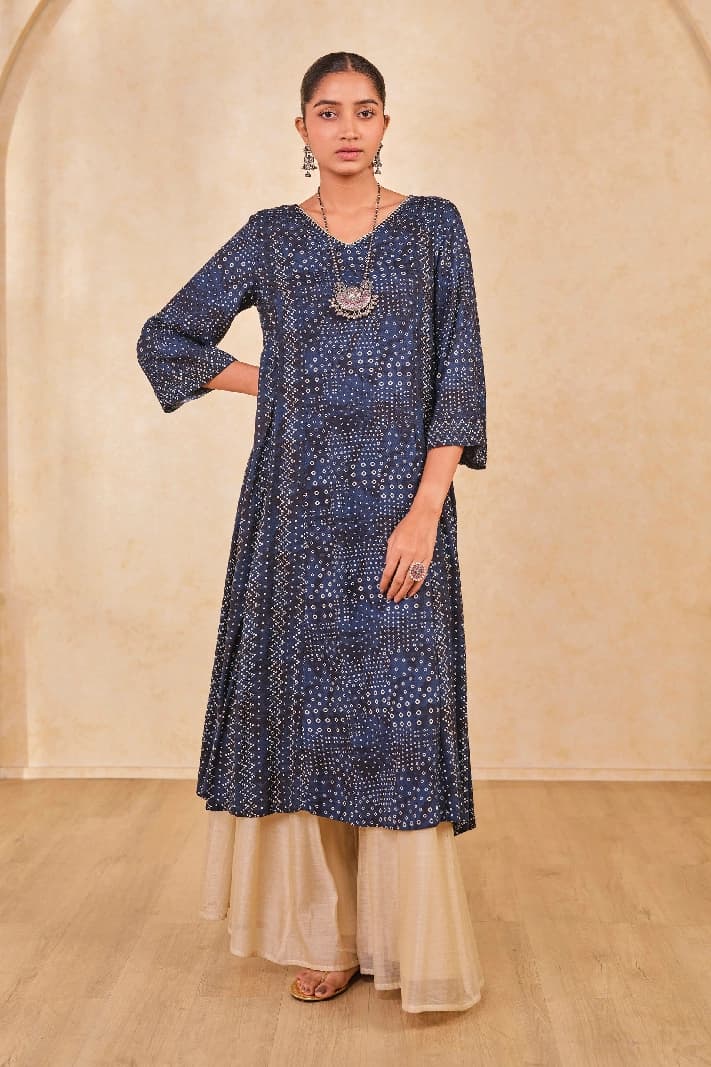 Women's Blue Casual Printed Regular Fit Kurta
