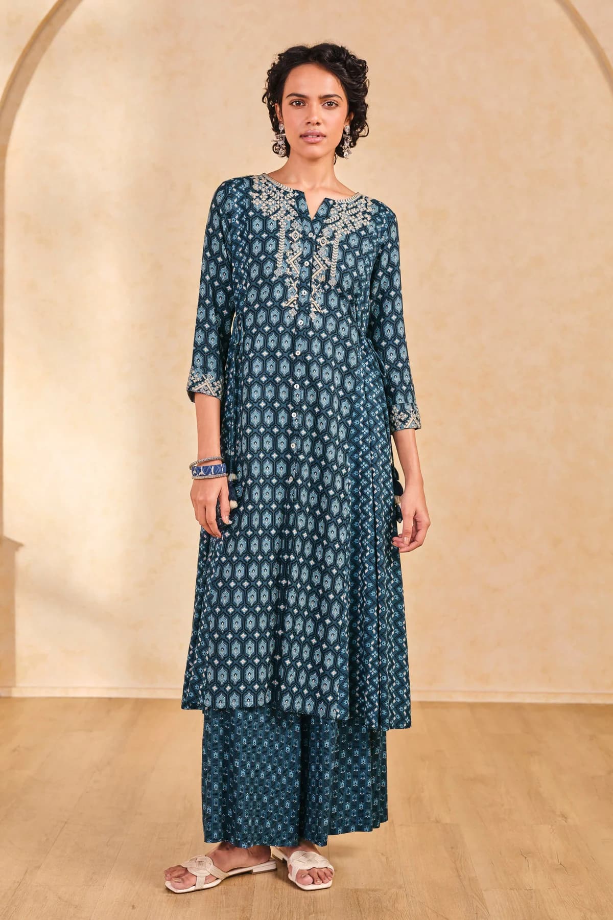 Women's Blue Casual Printed Fit & Flared Kurta