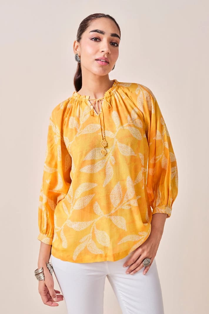 Women's Yellow Casual Regular Fit Top