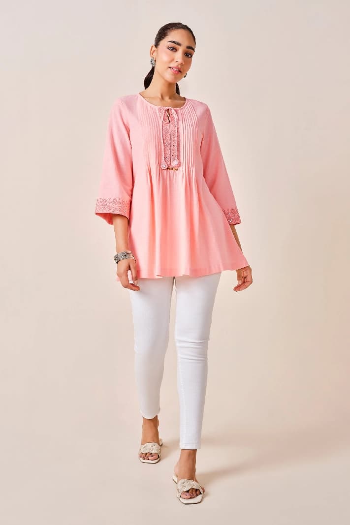 Women's Pink Casual Regular Fit Kurti
