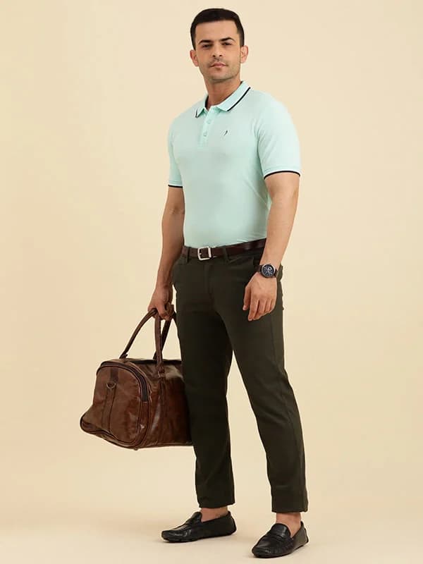 Men's Blue Casual Solid Regular Fit Polo Tshirt