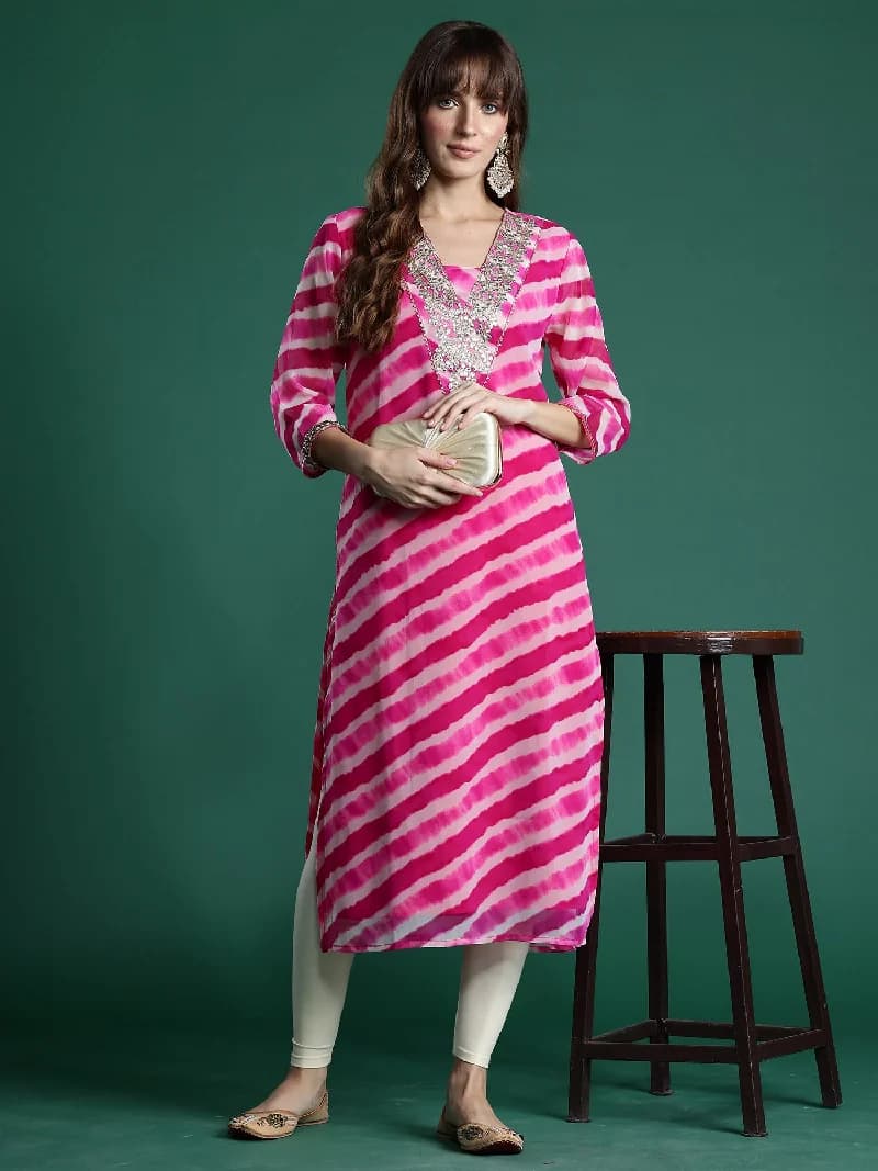 Women's Pink Festive Printed Kurta