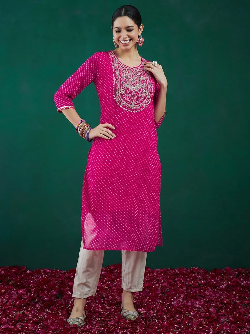 Women's Pink Festive Printed Kurta