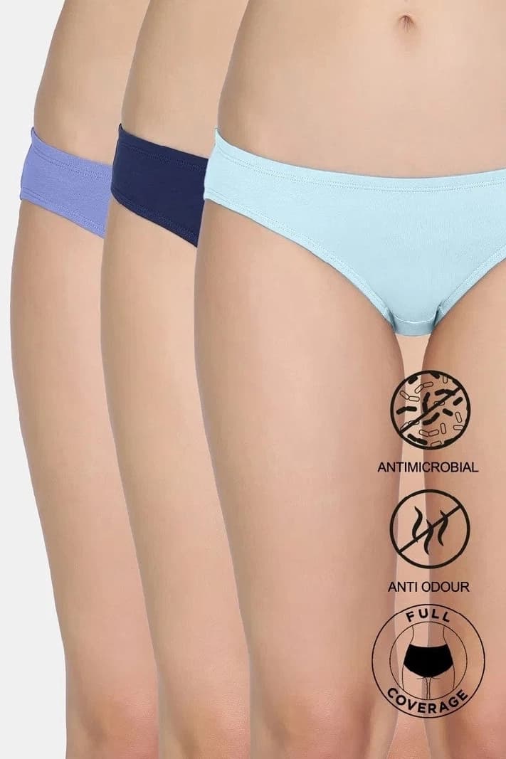 Women's Multicolor Low Rise Full Coverage Bikini Panty - Set of 3