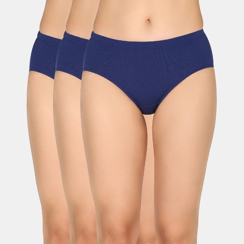 Women's Blue Full Coverage Medium Rise Hipster Panty - Set of 3