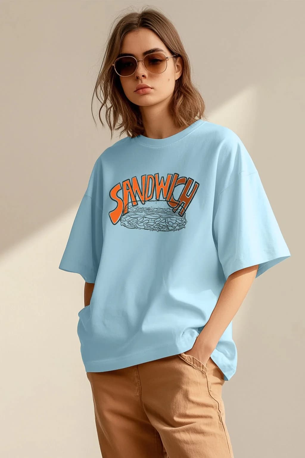 Women's Blue Casual Printed Oversized Fit Tshirt