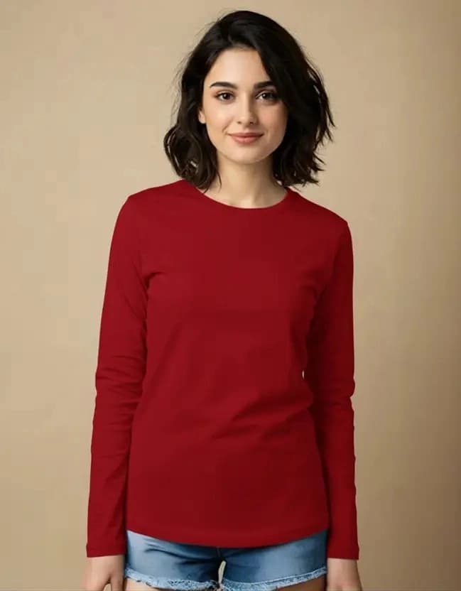 Women's Red Casual Solid Regular Fit Tshirt
