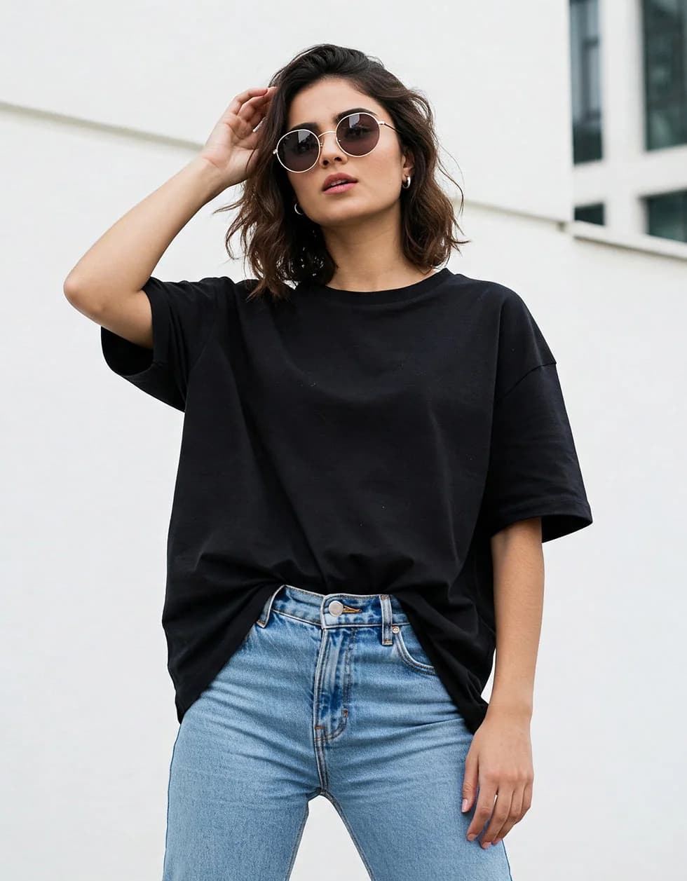 Women's Black Casual Solid Oversized Fit Tshirt