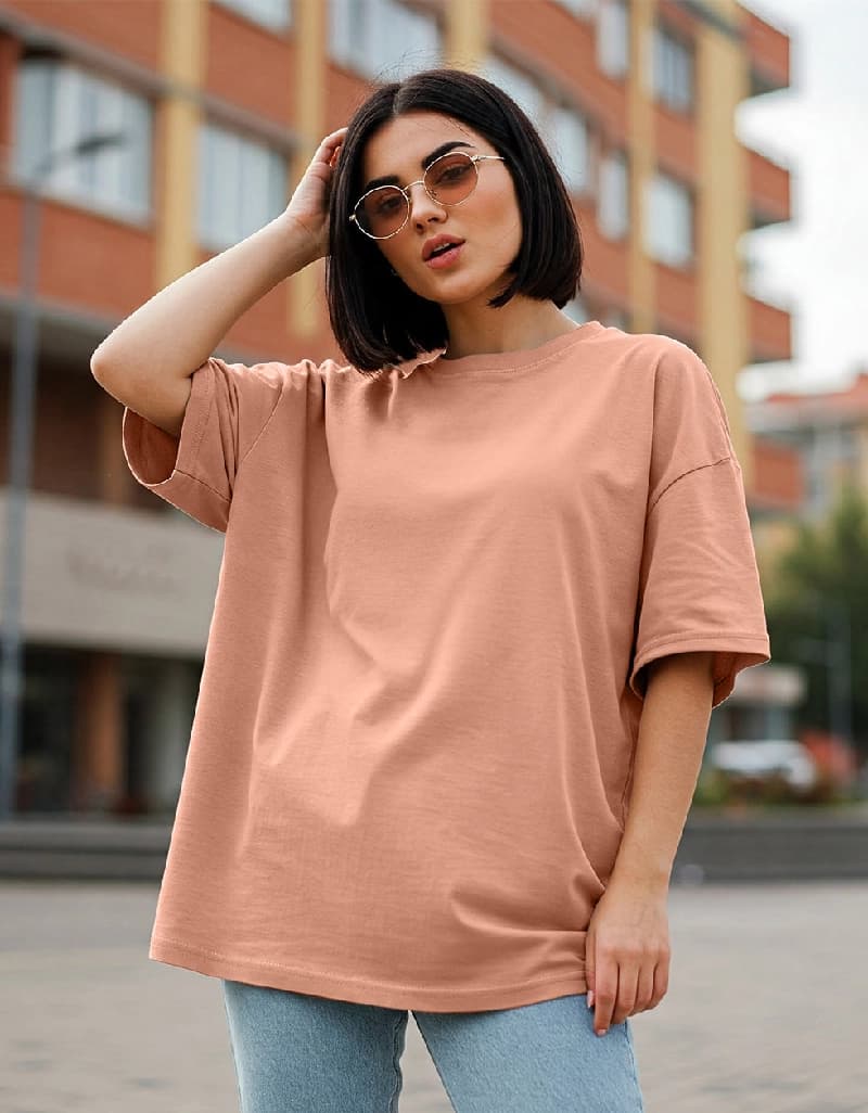 Women's Pink Casual Solid Oversized Fit Tshirt