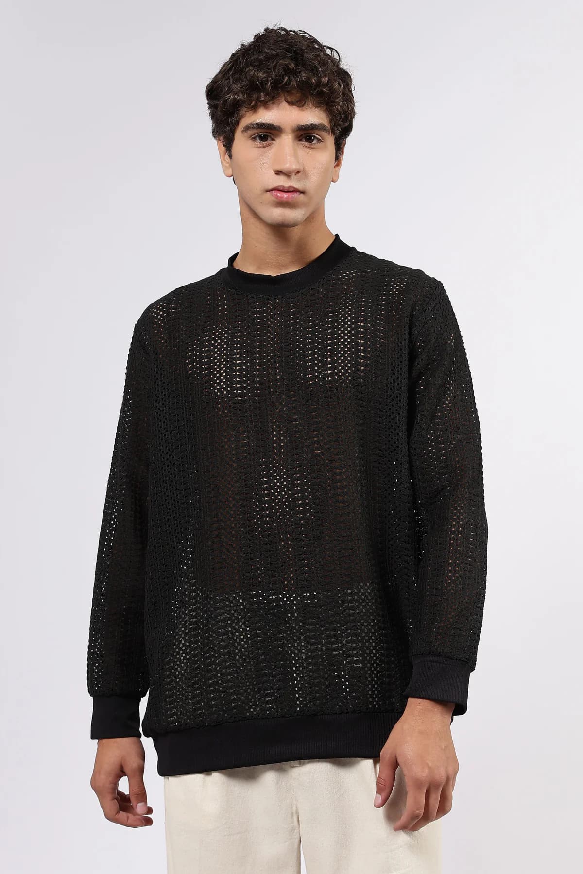 Unisex Black Casual Solid Oversized Fit Sweatshirt