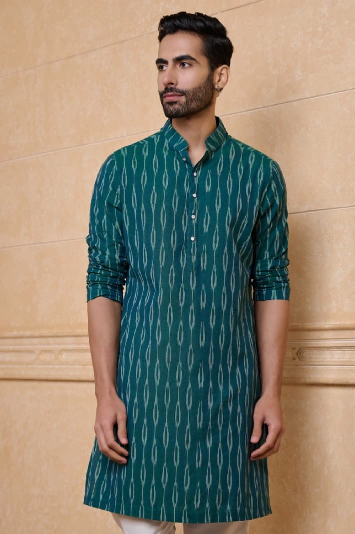 Men's Green Casual Printed Regular Fit Kurta