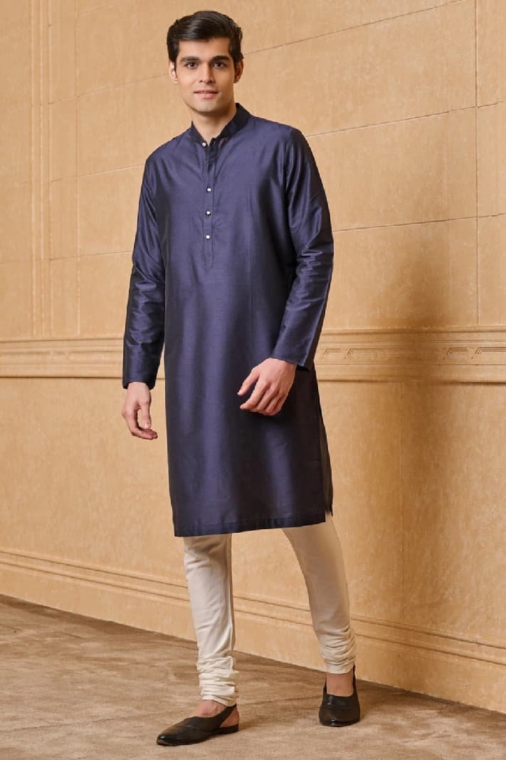 Men's Navy Casual Solid Regular Fit Kurta
