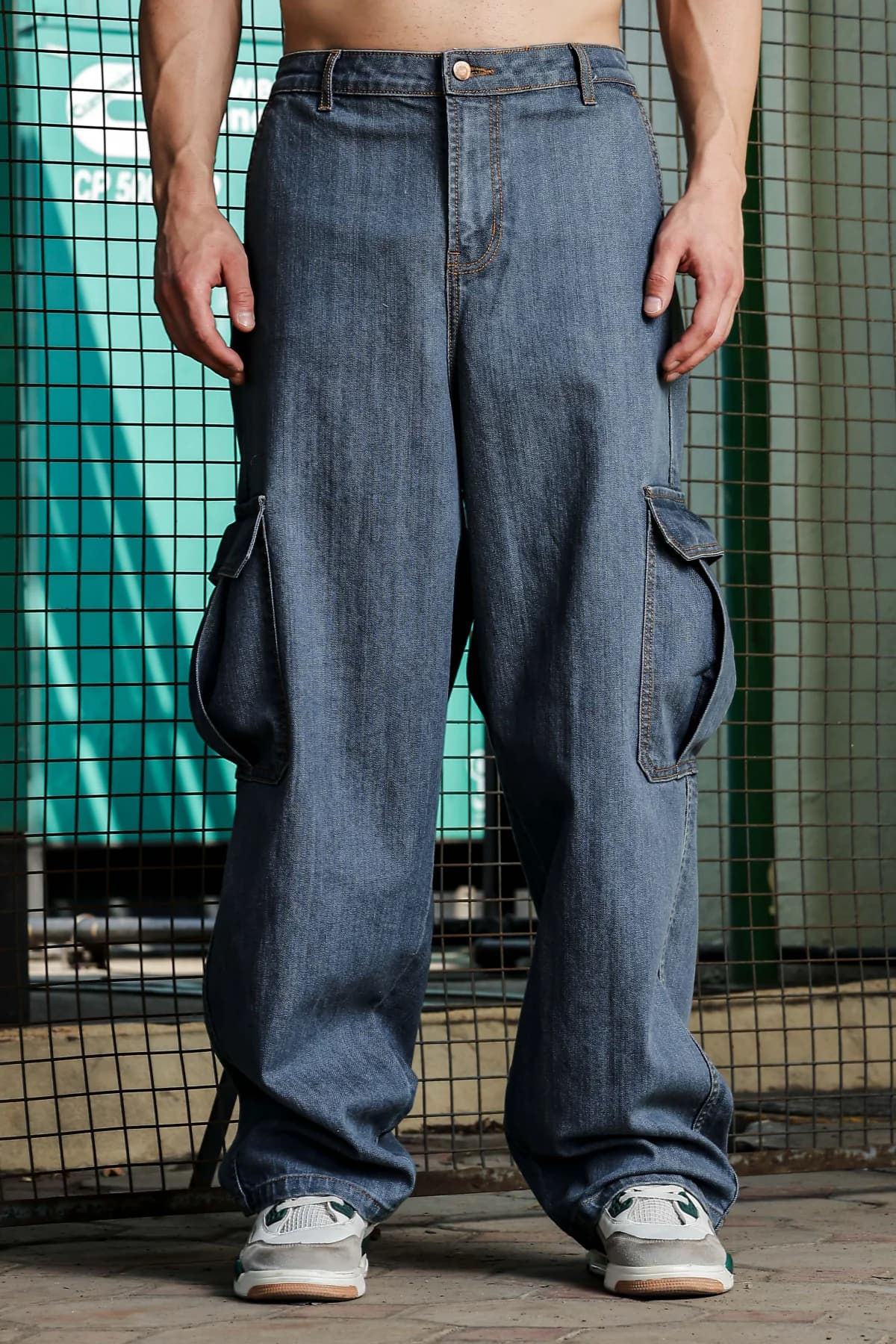 Unisex Blue Casual Solid Oversized fit Jeans