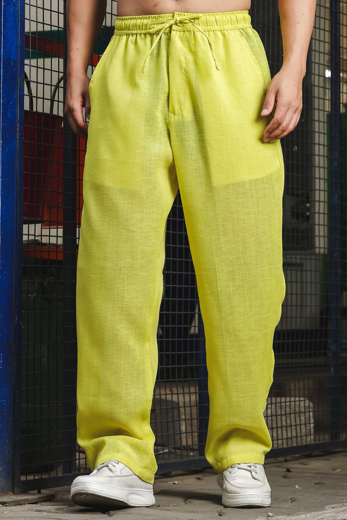 Unisex Green Casual Solid Oversized fit Trouser
