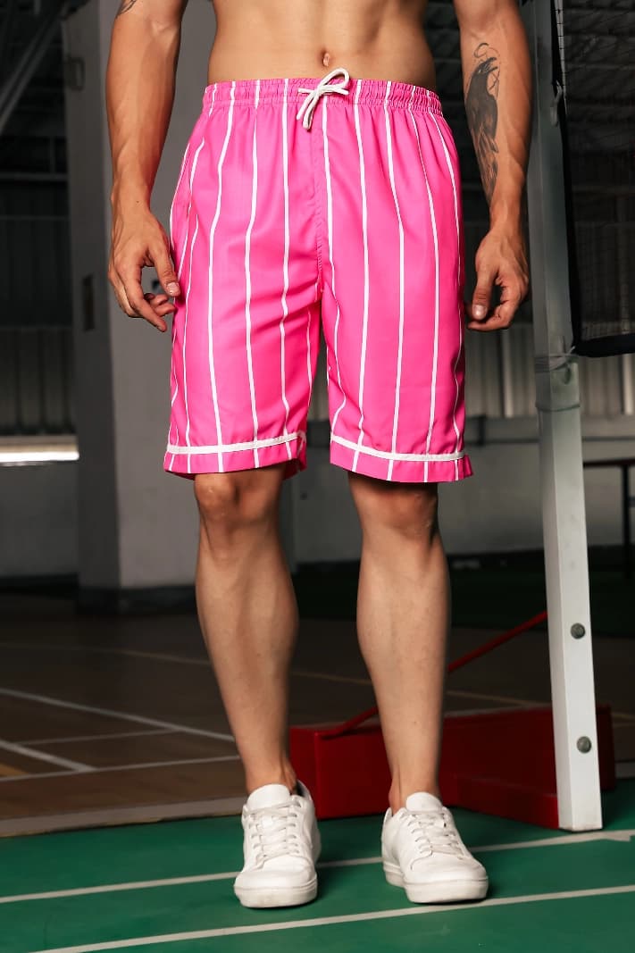 Unisex Pink Casual Striped Regular Fit Short