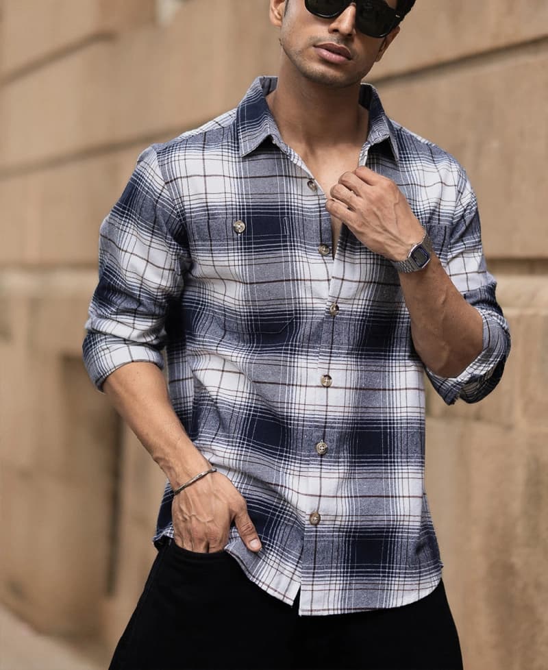 Men's Blue Casual Checked Regular Fit Shirt