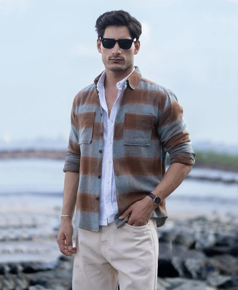 Men's Brown Casual Checked Regular Fit Cotton Shirt