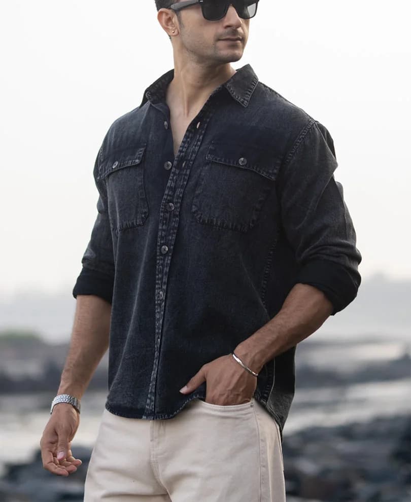 Men's Grey Casual Solid Regular Fit Cotton Shirt