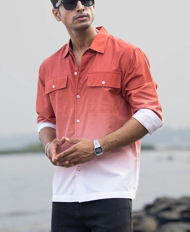 Men's Orange Casual Printed Regular Fit Cotton Shirt