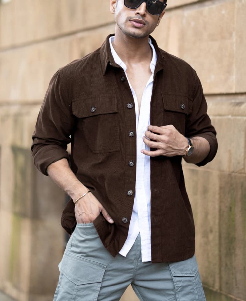 Men's Brown Casual Solid Regular Fit Shirt