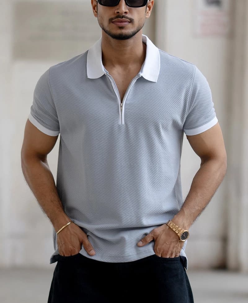 Men's Blue Casual Solid Regular Fit Polo Tshirt