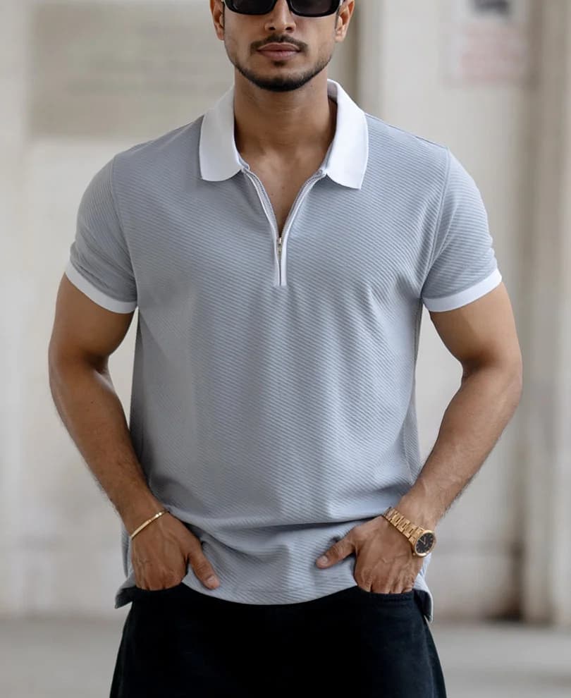 Men's Blue Casual Solid Regular Fit Polo Tshirt