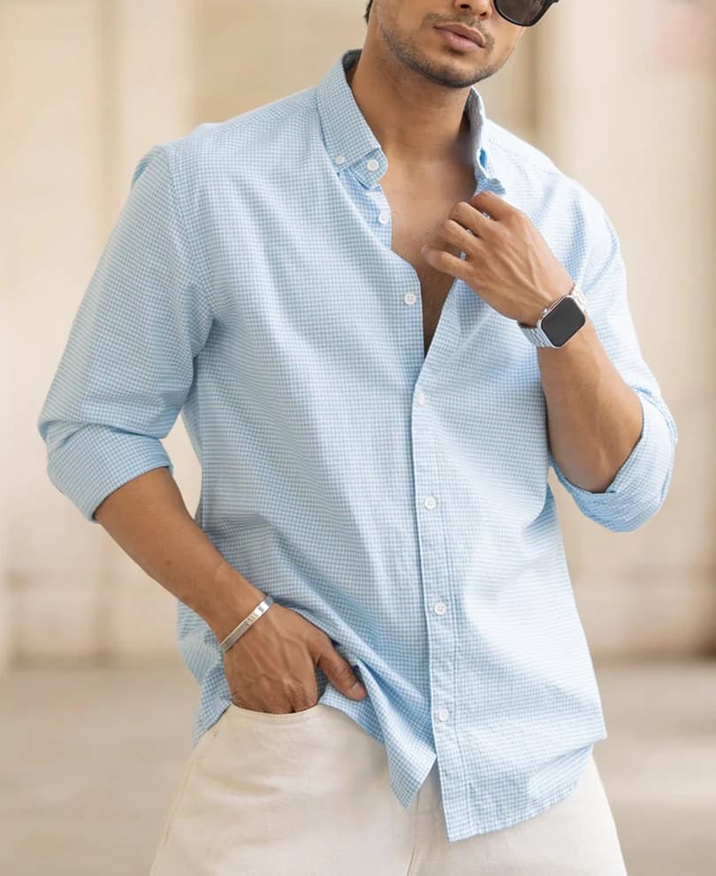 Men's Blue Casual Checked Regular Fit Shirt