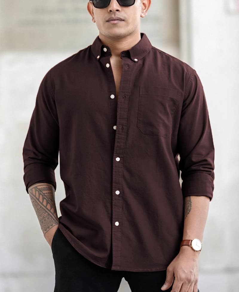 Men's Brown Casual Solid Regular Fit Shirt