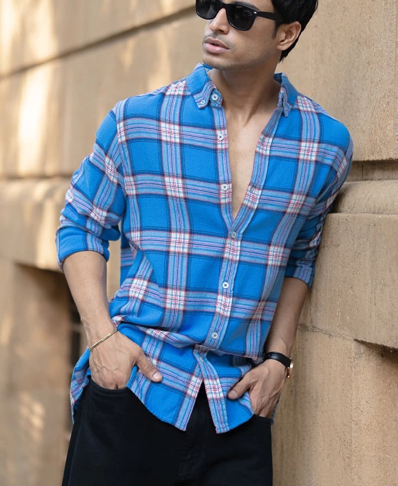 Men's Blue Casual Checked Regular Fit Shirt