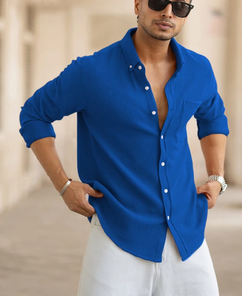 Men's Blue Casual Solid Regular Fit Shirt