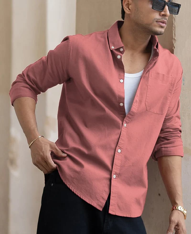 Men's Pink Casual Solid Regular Fit Cotton Shirt