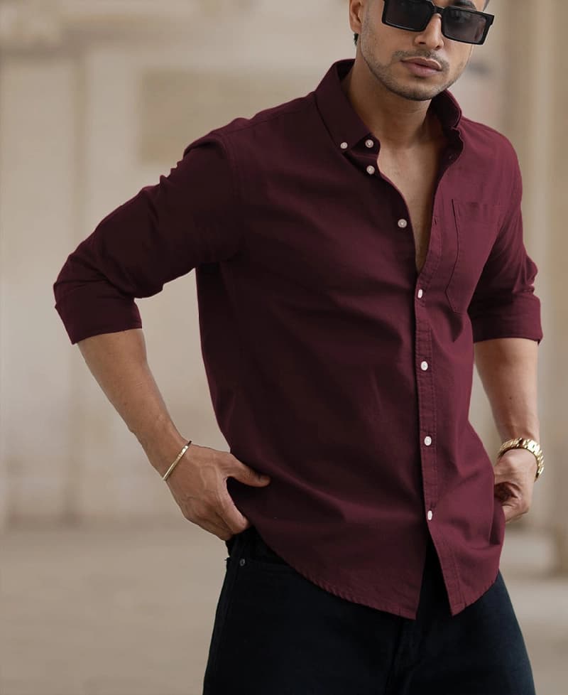 Men's Red Casual Solid Regular Fit Shirt