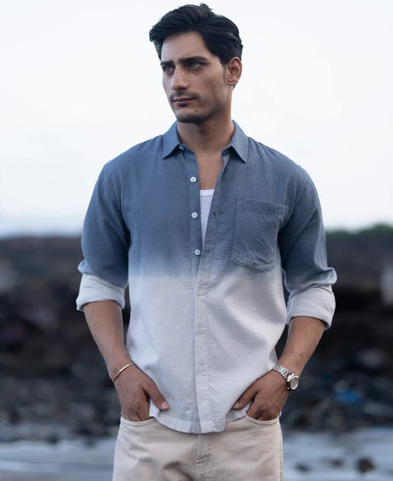 Men's Blue Casual Printed Regular Fit Cotton Shirt