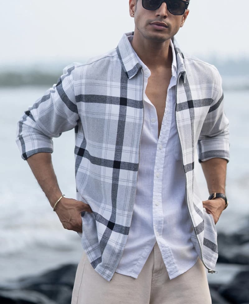 Men's Grey Casual Checked Regular Fit Shirt