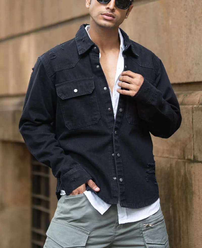 Men's Black Casual Solid Regular Fit Cotton Shirt