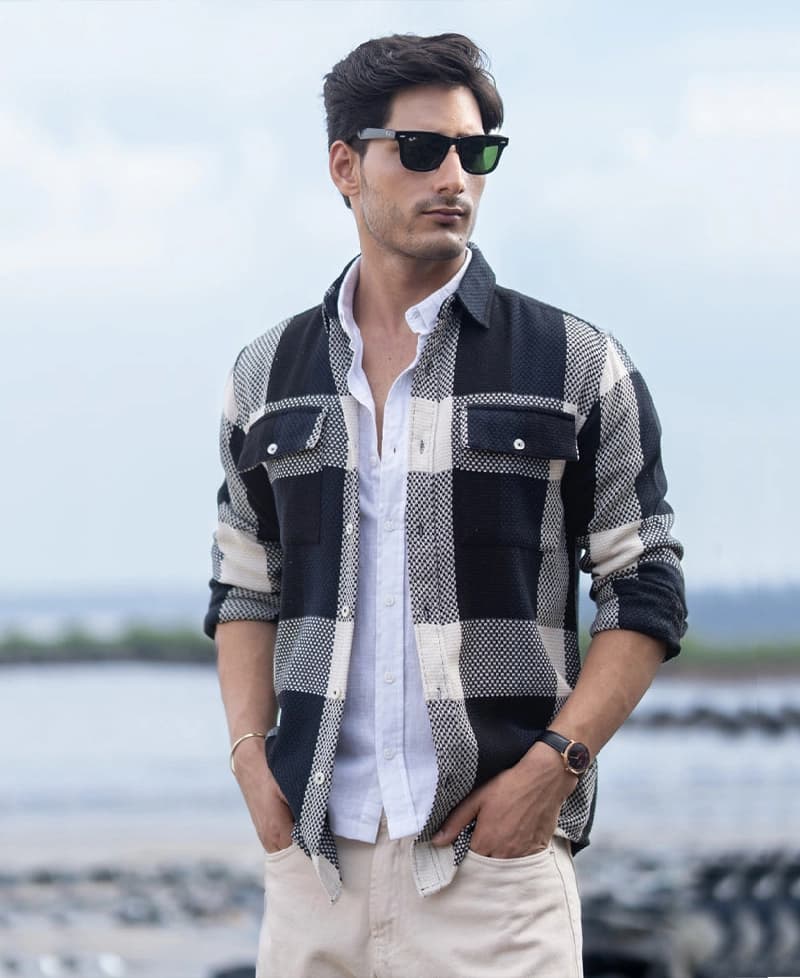 Men's Navy Casual Checked Regular Fit Shirt