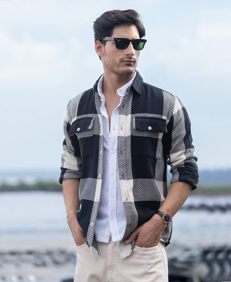Men's Navy Casual Checked Regular Fit Cotton Shirt