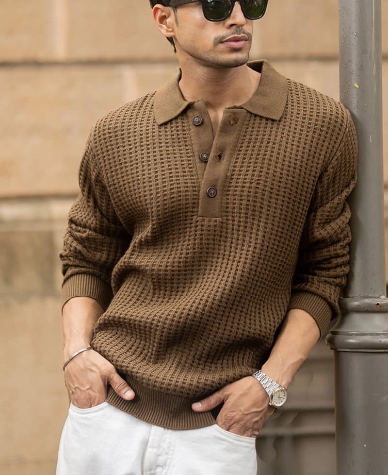 Men's Brown Casual Solid Regular Fit Sweater